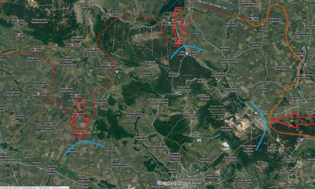 Mappa operazioni nelle aree di area di  Slavyansk, Severodonetsk e Lisichansk
