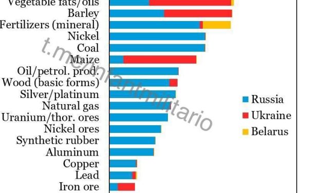 La quota di Russia, Bielorussia e Ucraina nel mercato mondiale delle materie prime e dei prodotti agricoli.